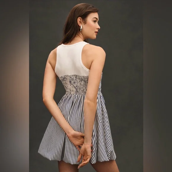 PORRIDGE Sleeveless Twofer Bubble Mini Dress Anthropologie Navy White - Picture 3 of 10